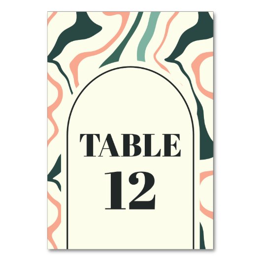 Retro Swirl Arch Mint Grün und Rosa Hochzeit Tischnummer (Rückseite)