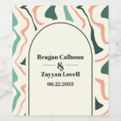 Retro Swirl Arch Mint Grün und Rosa Hochzeit Weinetikett (Einzelnes Label)