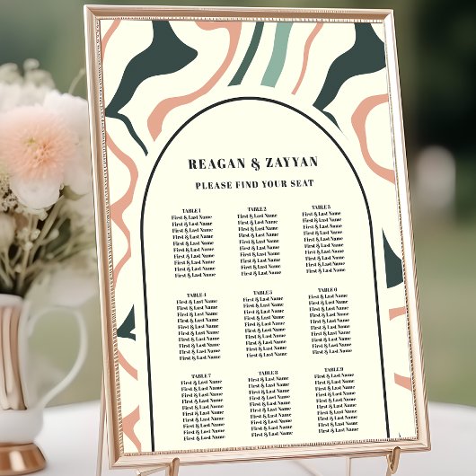 Retro Swirl Arch Mint Pink Wedding Chart Poster
