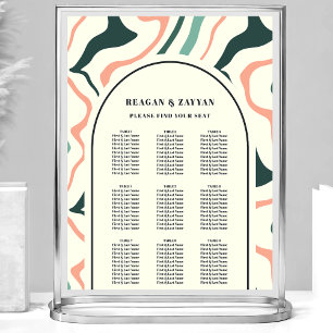 Retro Swirl Arch Mint Pink Wedding Chart Poster