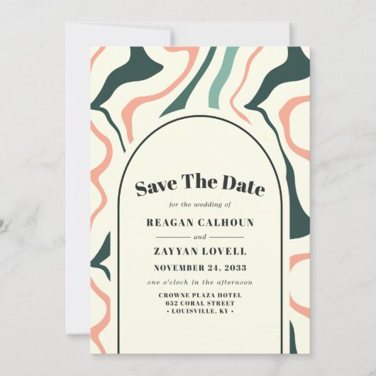 Retro Swirl Arch Minze Grün Rosa Save the Date Einladung (Vorderseite)