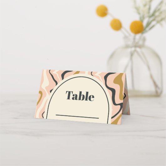 Retro Swirl Arch Pink Black Gold Cream Wedding Platzkarte (Rückseite)