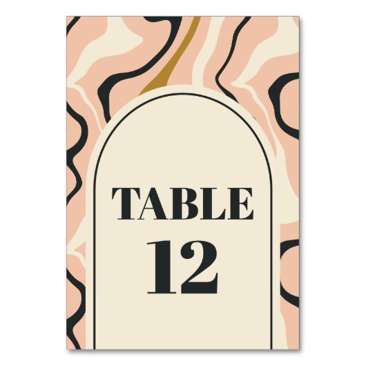 Retro Swirl Arch Pink Black Gold Cream Wedding Tischnummer (Rückseite)