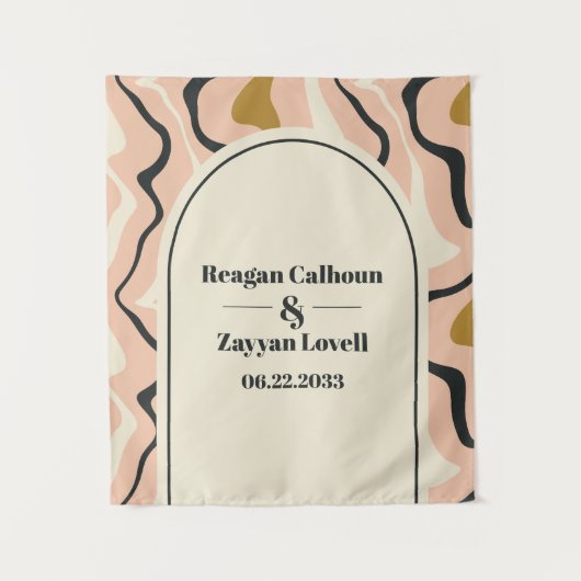 Retro Swirl Arch Pink Black Gold Wedding Hintergru Wandteppich (Vorderseite)