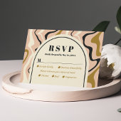 Retro Swirl Arch Pink Black Gold Wedding RSVP Card