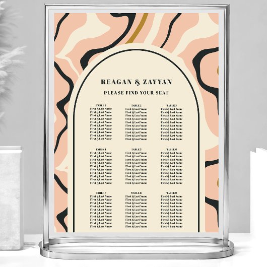 Retro Swirl Arch Pink Black Wedding Chart Poster