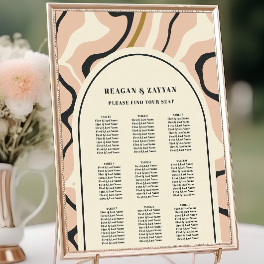 Retro Swirl Arch Pink Black Wedding Chart Poster