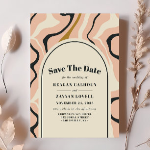 Retro Swirl Bogen Pink Schwarz Save The Date Karte