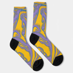Retro Swirl: Gelbe & Lila Marmorsocken Socken