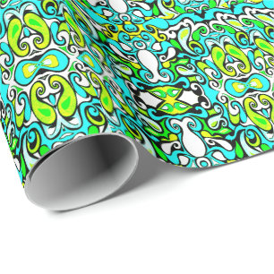 Retro Swirl Kritzelmuster 60er 70er Jahre Vintage  Geschenkpapier