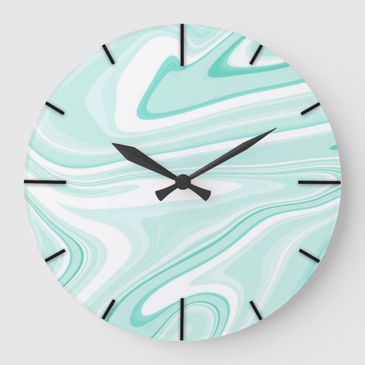 Retro Swirl Liquid Aqua Green Painting Ästhetik Große Wanduhr (Vorderseite)