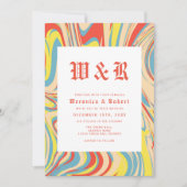 Retro Swirl Orange Abstrakt Pattern Monogramm Einladung (Vorderseite)