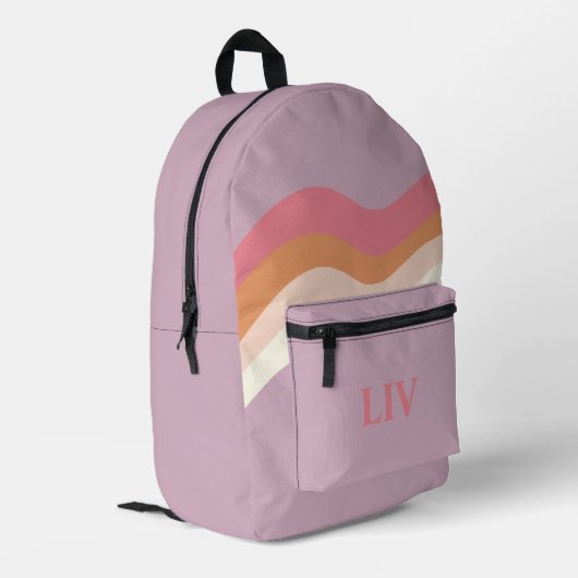 Retro Swirl Pink Lila Bedruckter Rucksack (Rückseitige Ecke links)