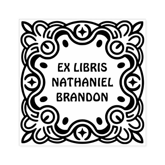 Retro Swirls Wooden Ex Libris Art Stamp Gummistempel (Prägung)