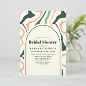 Retro Swirr Arch Minze Grün und Rosa Brautparty Einladung (Stehend Vorderseite)