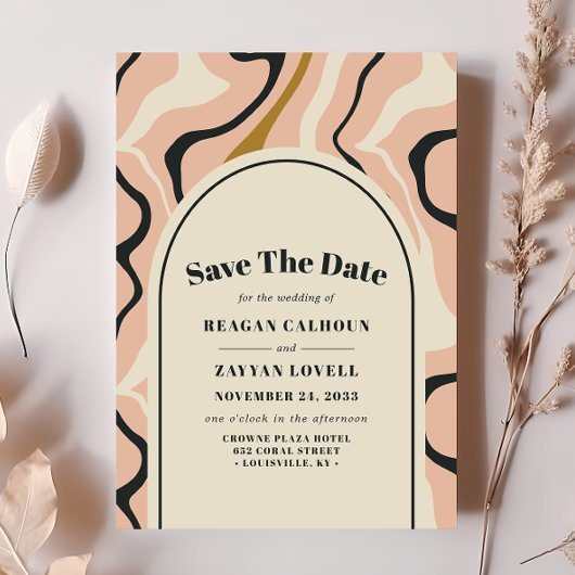 Retro Swirr Arch Pink Save the Date Karte