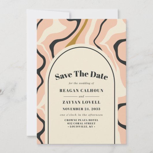 Retro Swirr Arch Pink Save the Date Karte (Vorderseite)