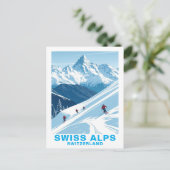 Retro Swiss Alps Skiing, Switzerland Travel Postkarte (Stehend Vorderseite)