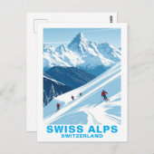 Retro Swiss Alps Skiing, Switzerland Travel Postkarte (Vorne/Hinten)