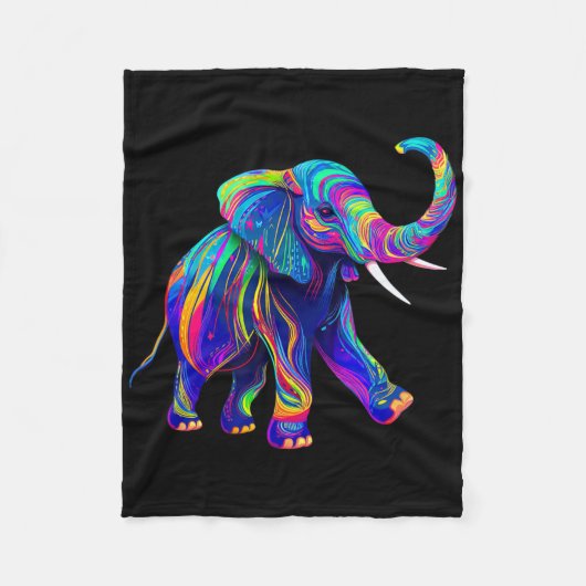 Retro Synthwave 80er 90er Elefant Rüssel Hoch Chak Fleecedecke (Vorderseite)