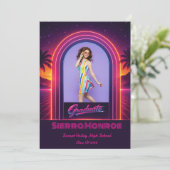 Retro-Synthwave-Abschlussankündigungskarte Einladung (Stehend Vorderseite)