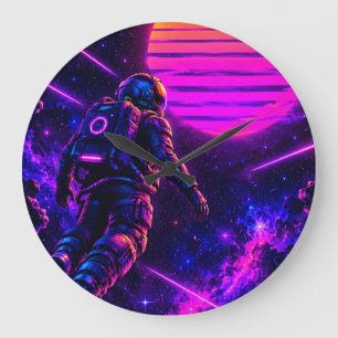 Retro Synthwave Astronaut Cyberpunk Weltraum Acryl Große Wanduhr