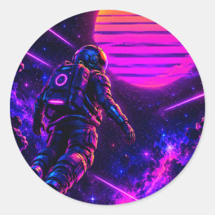 Retro Synthwave Astronaut Cyberpunk Weltraum Rund  Runder Aufkleber