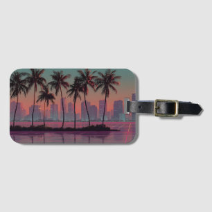Retro Synthwave Cityscape Sunset Gepäckanhänger