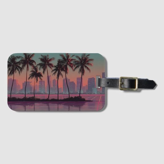 Retro Synthwave Cityscape Sunset Gepäckanhänger (Vorderseite (Horizontal))