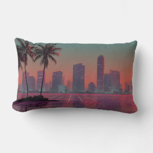 Retro Synthwave Cityscape Sunset Lendenkissen