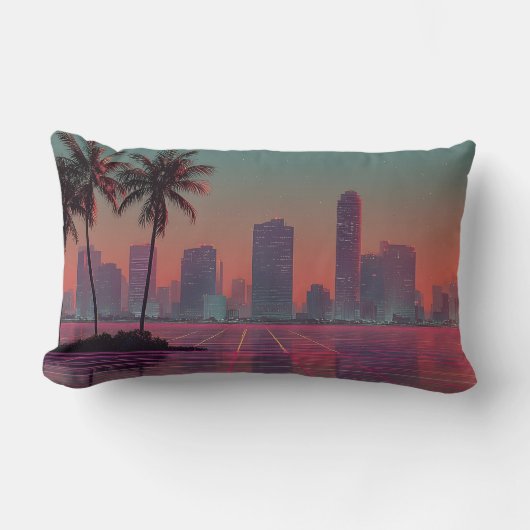 Retro Synthwave Cityscape Sunset Lendenkissen (Vorderseite)