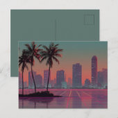 Retro Synthwave Cityscape Sunset Postkarte (Vorne/Hinten)