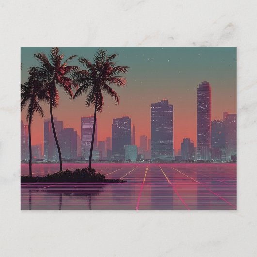Retro Synthwave Cityscape Sunset Postkarte (Vorderseite)