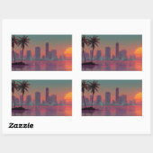 Retro Synthwave Cityscape Sunset Rechteckiger Aufkleber (Blatt)