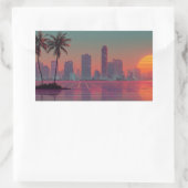 Retro Synthwave Cityscape Sunset Rechteckiger Aufkleber (Tasche)