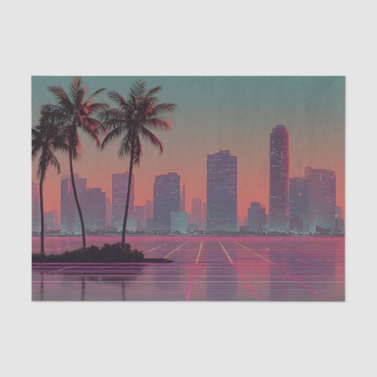 Retro Synthwave Cityscape Sunset Seidenpapier (Vorderseite)