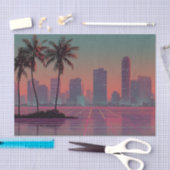 Retro Synthwave Cityscape Sunset Seidenpapier (Handwerk)