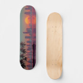 Retro Synthwave Cityscape Sunset Skateboard (Vorderseite)