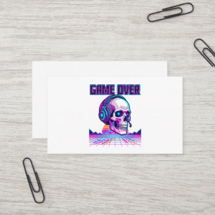 Retro Synthwave Gamer-Totenkopf-Game-Over-Grafik-H Visitenkarte