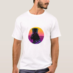 Retro Synthwave Gentleman Katze im Zylinder - Neon T-Shirt