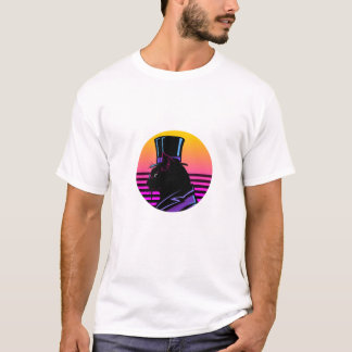 Retro Synthwave Gentleman Katze im Zylinder - Neon T-Shirt
