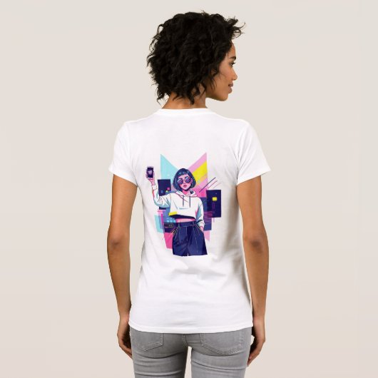 Retro Synthwave Girl Graphic T-Shirt (Schwarz voll)