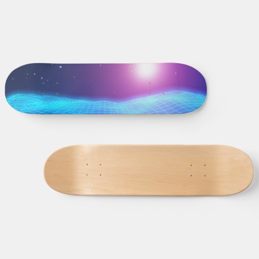 Retro synthwave glühende Neonlichtlandschaft 1980 Skateboard (Horizontal)