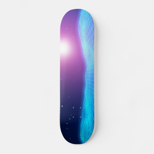Retro synthwave glühende Neonlichtlandschaft 1980 Skateboard (Vorderseite)