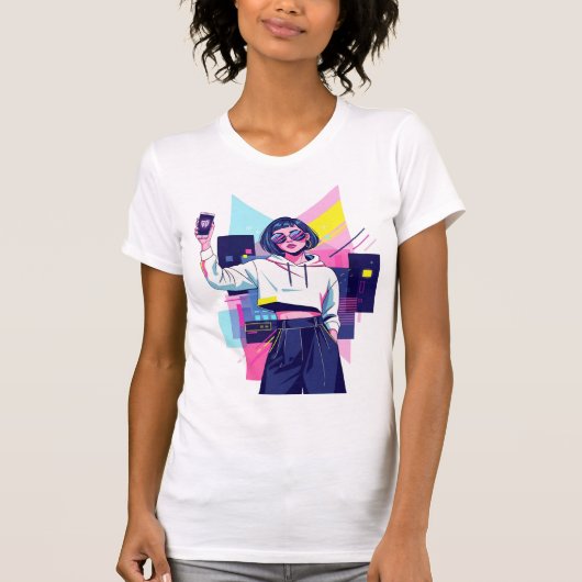 Retro-Synthwave-Mädchen-Grafik-T-Shirt T-Shirt (Vorderseite)