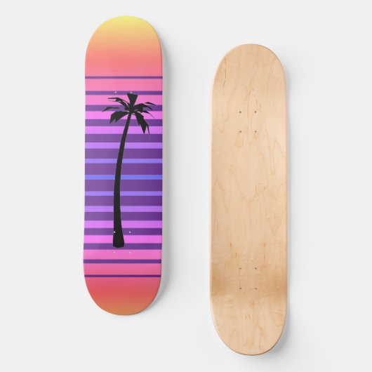 Retro-Synthwave mit Palm Tree Skateboard (Vorderseite)
