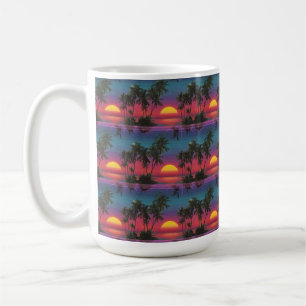 Retro-Synthwave-Palmenbaum-Sonnenuntergang-Muster Kaffeetasse