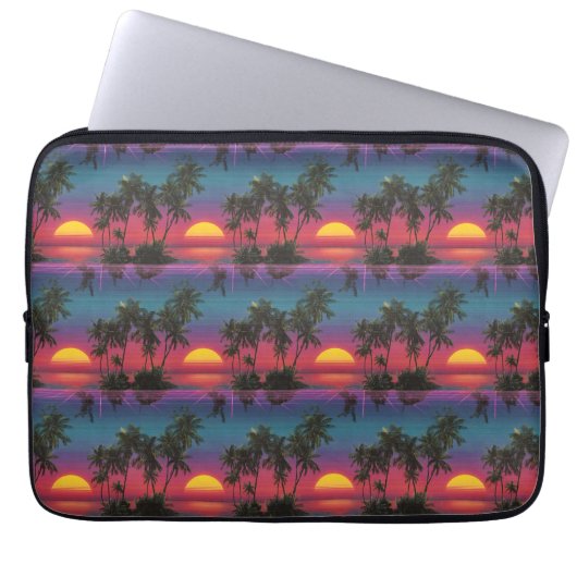 Retro-Synthwave-Palmenbaum-Sonnenuntergangs-Muster Laptopschutzhülle (Vorderseite)