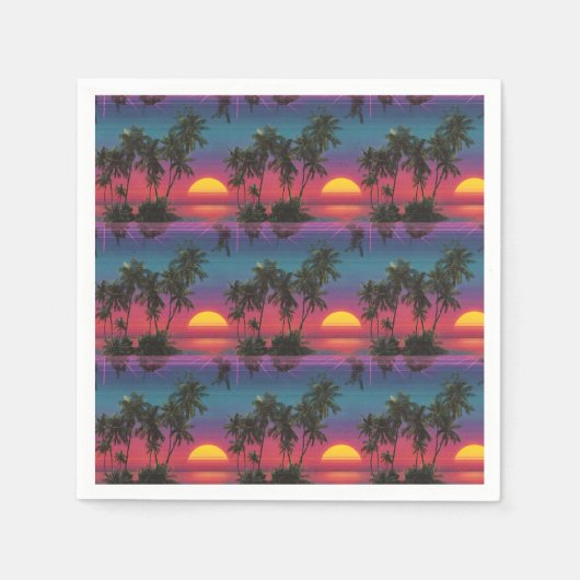 Retro-Synthwave-Palmenbaum-Sonnenuntergangs-Muster Serviette (Vorderseite)