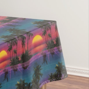 Retro-Synthwave-Palmenbaum-Sonnenuntergangs-Muster Tischdecke